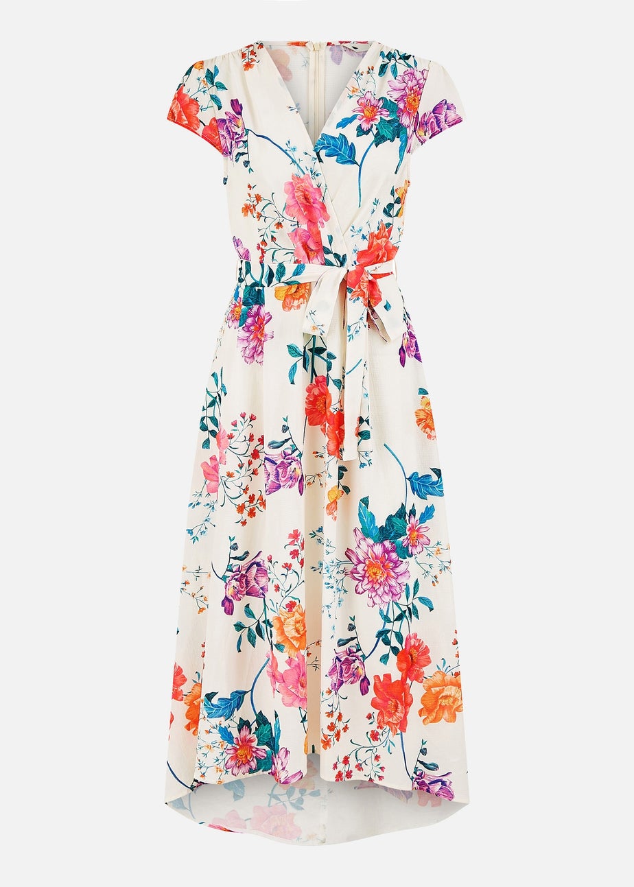 Yumi Ivory Flower Print Wrap Midi Dress