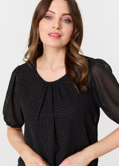 Izabel London Black Polka Dot Print Semi Sheer Blouse