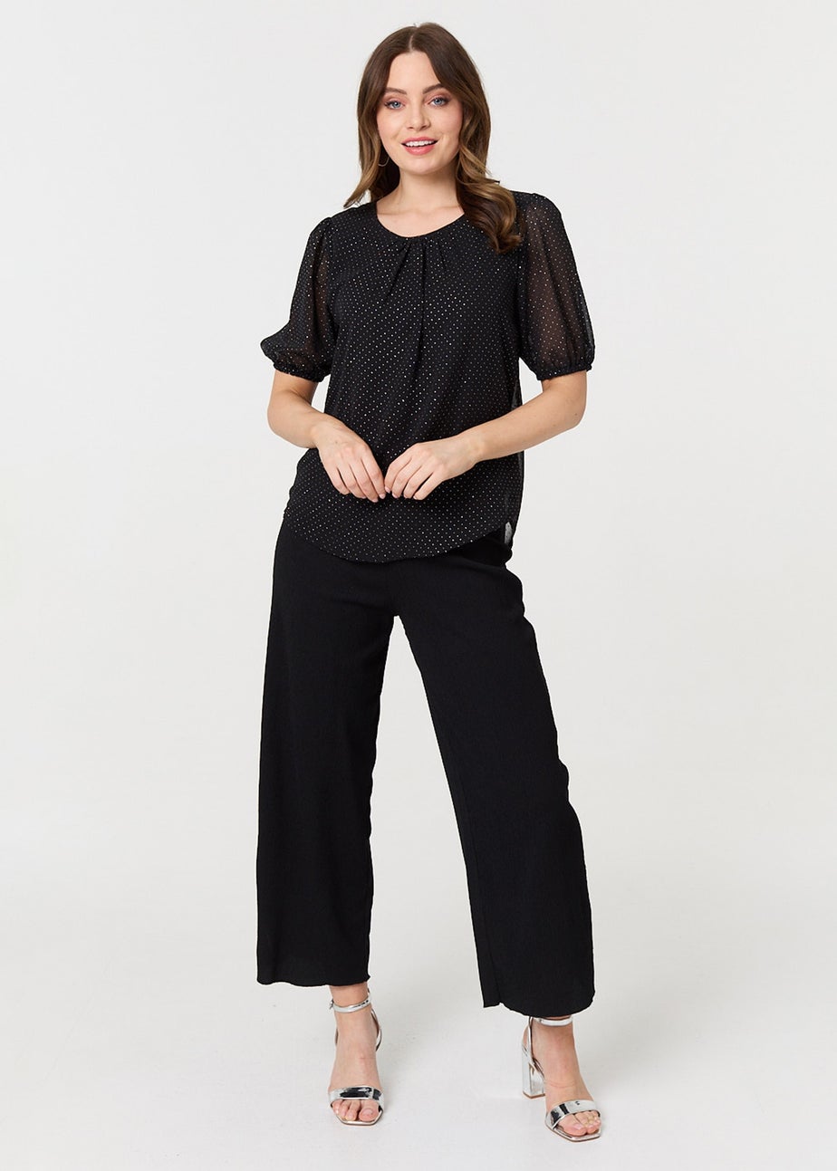 Izabel London Black Polka Dot Print Semi Sheer Blouse