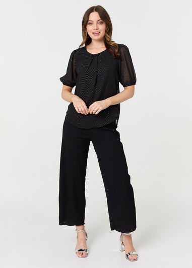 Izabel London Black Polka Dot Print Semi Sheer Blouse