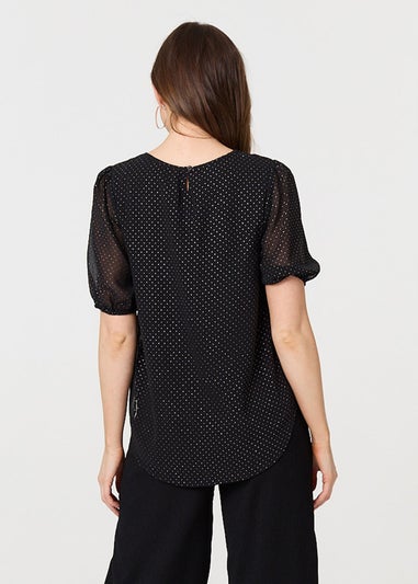 Izabel London Black Polka Dot Print Semi Sheer Blouse