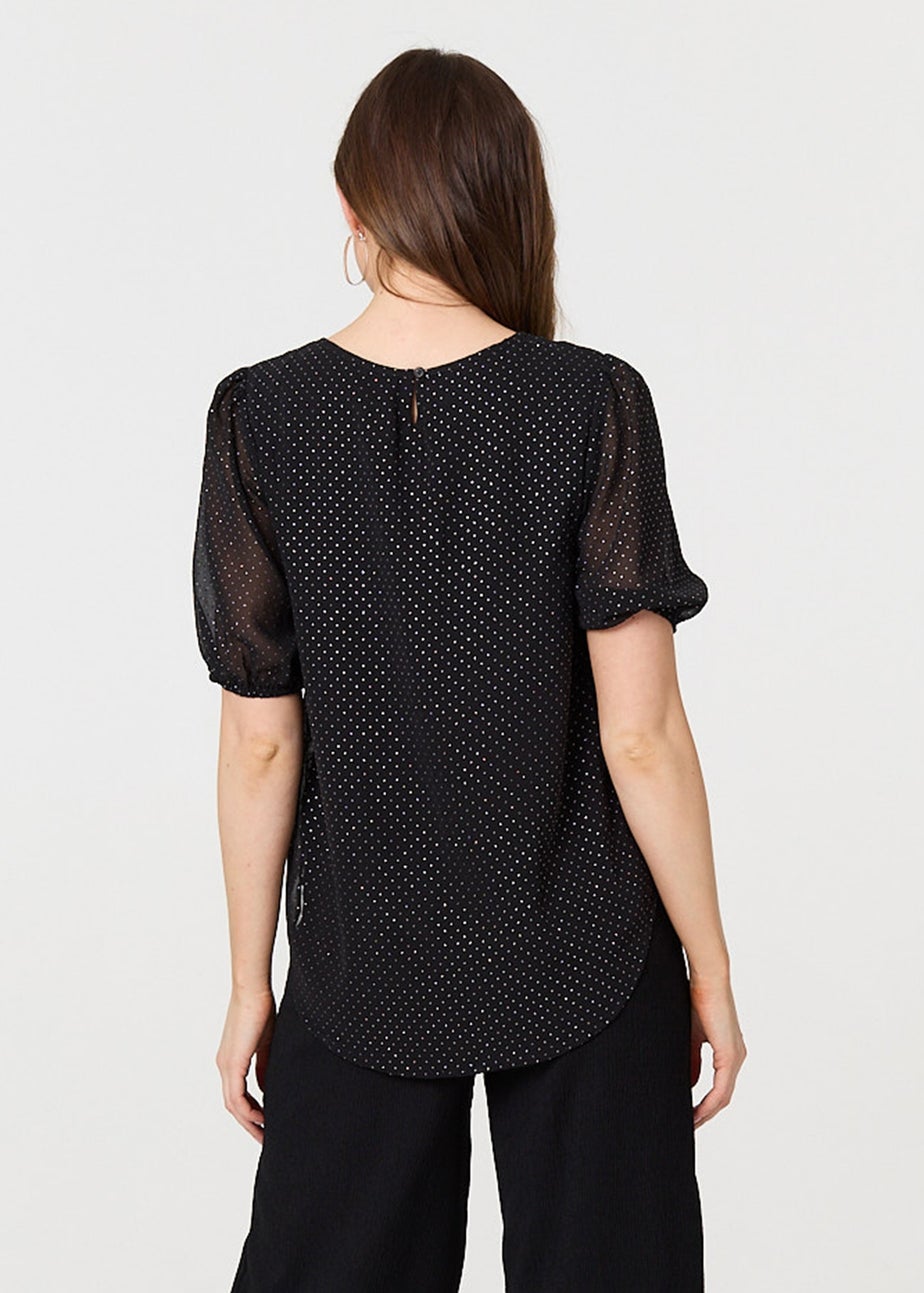 Izabel London Black Polka Dot Print Semi Sheer Blouse