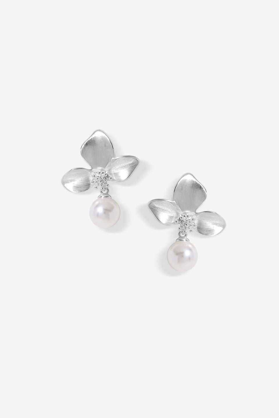 Jon Richard Silver Plated Satin Floral & Pearl Earrings