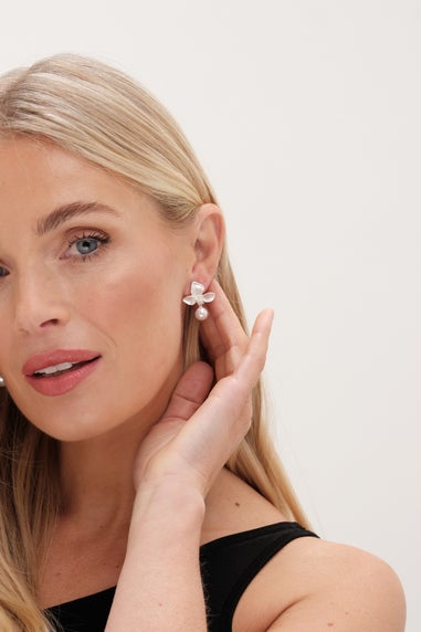 Jon Richard Silver Plated Satin Floral & Pearl Earrings