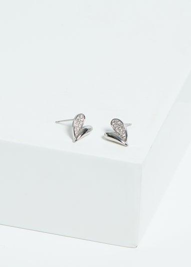 Jon Richard Silver Plated Cubic Zirconia Heart Stud Earrings