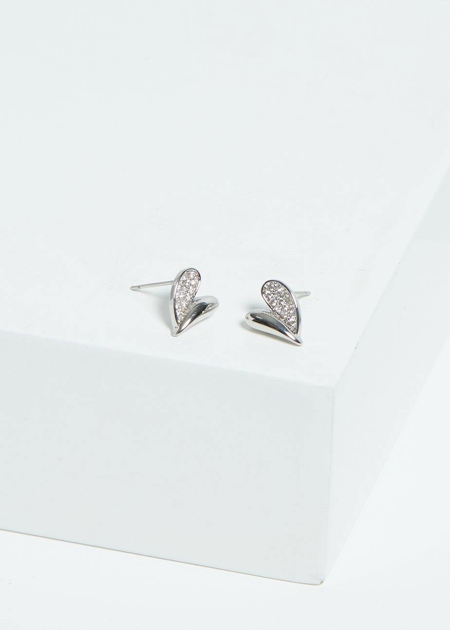 Jon Richard Silver Plated Cubic Zirconia Heart Stud Earrings