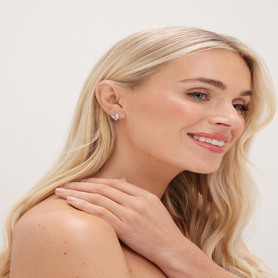 Jon Richard Silver Plated Cubic Zirconia Heart Stud Earrings