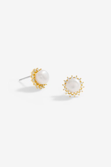 Jon Richard Gold Plated Cubic Zirconia & Pearl Mini Stud Earrings