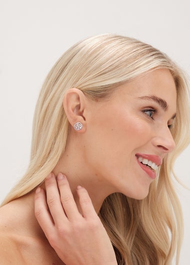 Jon Richard Silver Plated Cubic Zirconia Flower Stud Earrings