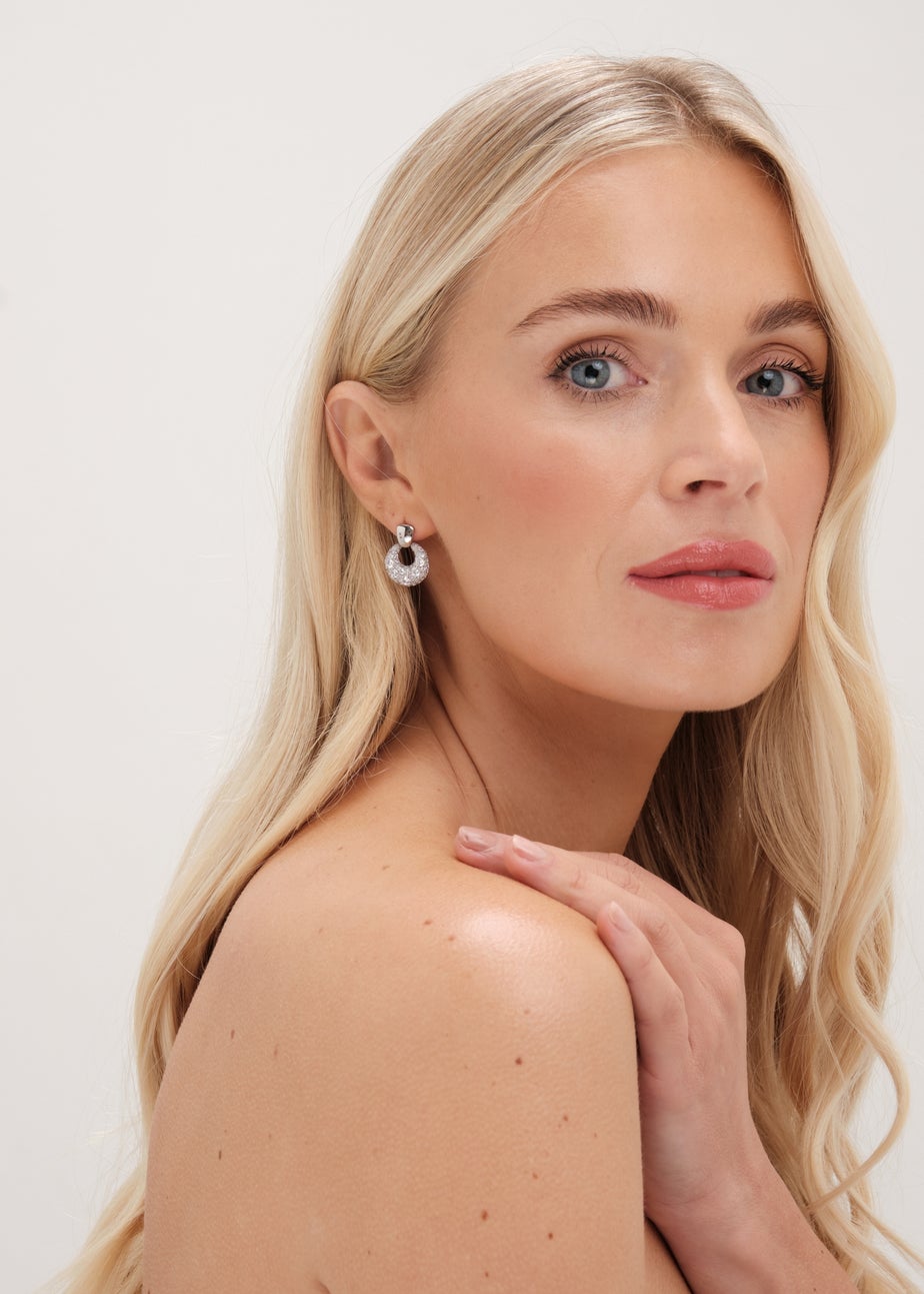 Jon Richard Silver Plated Polished & Micro Pave Door Knocker Earrings