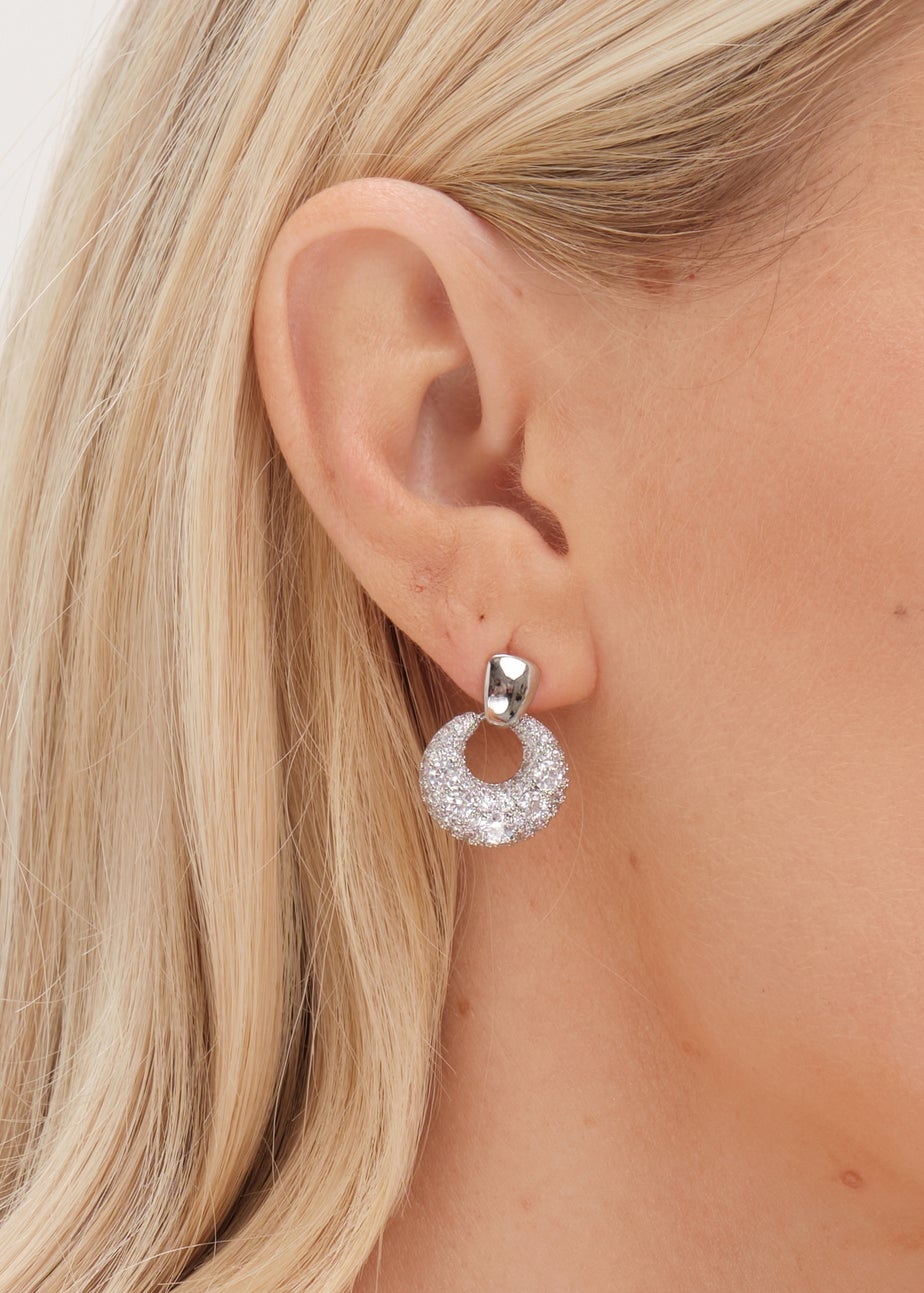 Jon Richard Silver Plated Polished & Micro Pave Door Knocker Earrings