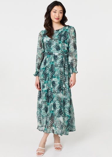 Izabel London Green Animal Print Semi Sheer Maxi Dress