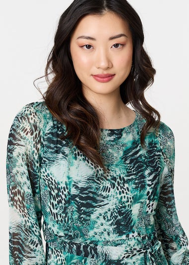 Izabel London Green Animal Print Semi Sheer Maxi Dress