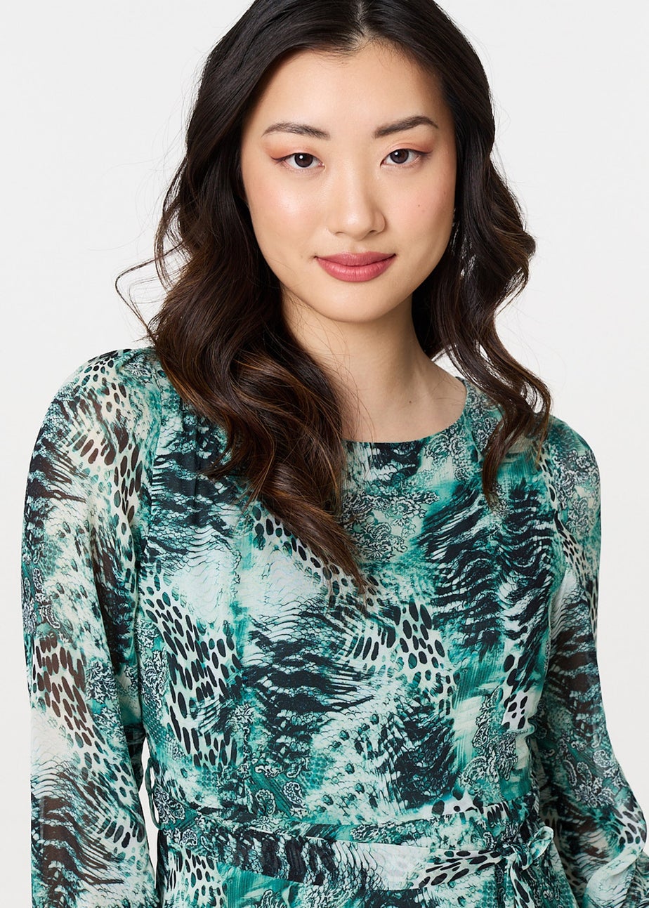 Izabel London Green Animal Print Semi Sheer Maxi Dress