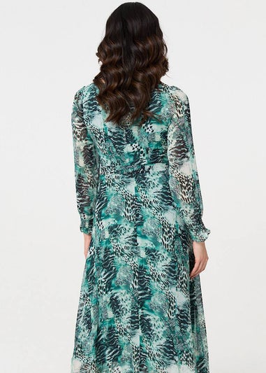 Izabel London Green Animal Print Semi Sheer Maxi Dress