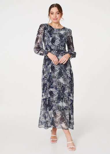 Izabel London Navy Animal Print Semi Sheer Maxi Dress