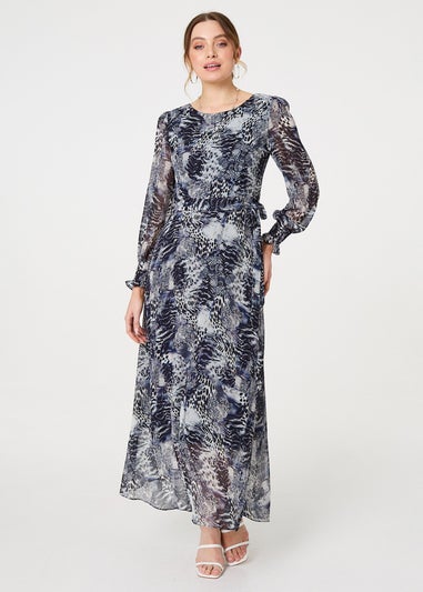 Izabel London Navy Animal Print Semi Sheer Maxi Dress