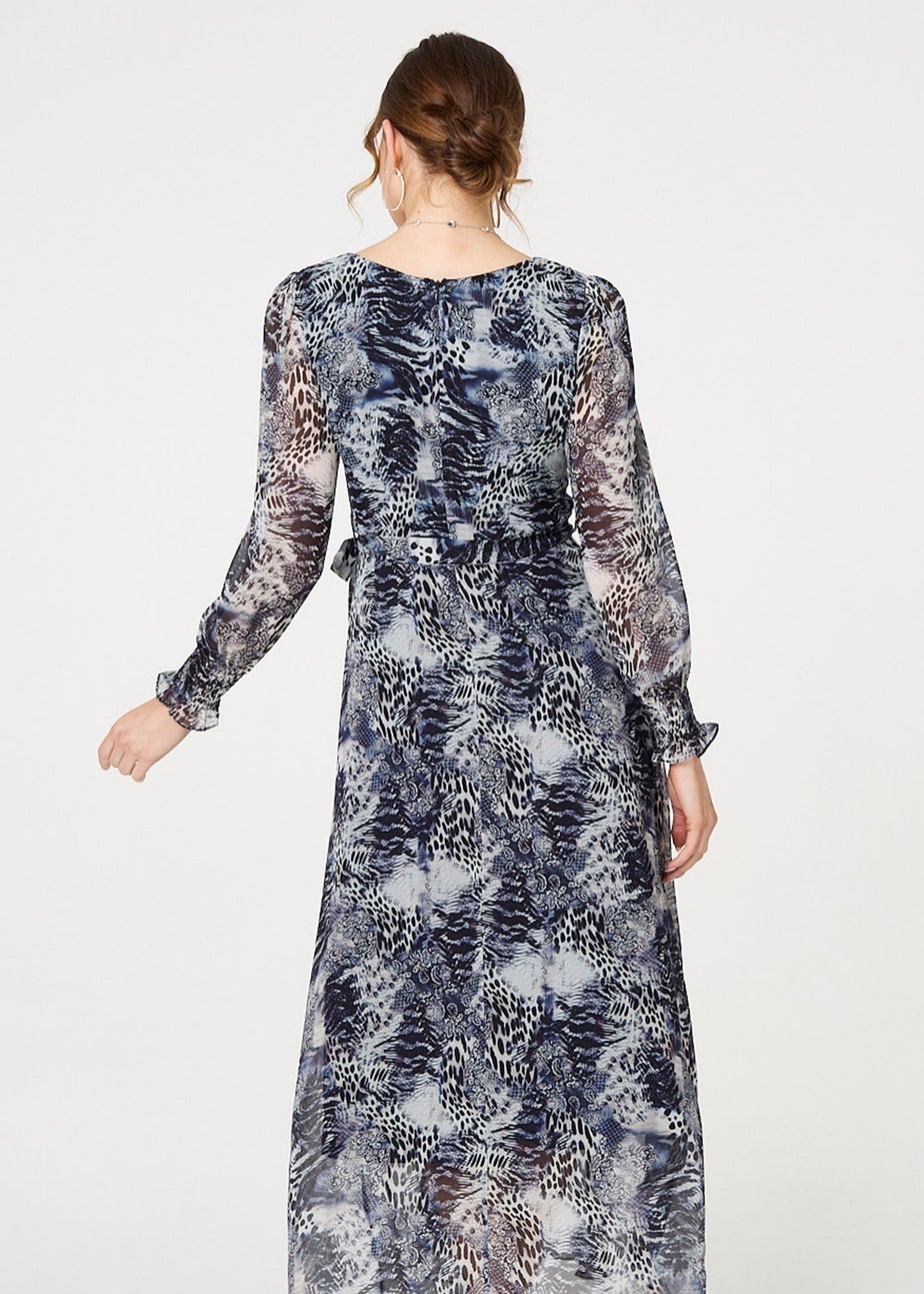 Izabel London Navy Animal Print Semi Sheer Maxi Dress
