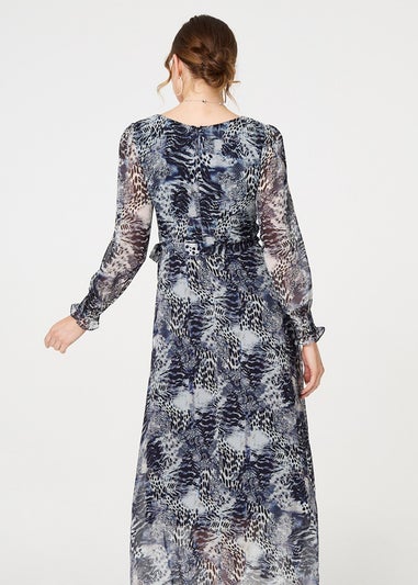 Izabel London Navy Animal Print Semi Sheer Maxi Dress