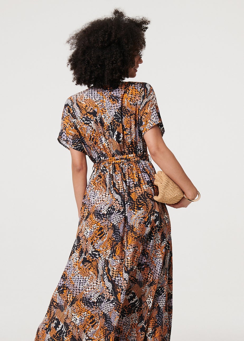 Izabel London Black Animal Print Tie Waist Kimono Maxi Dress