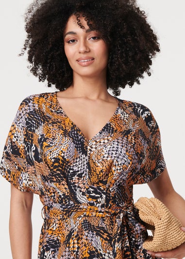 Izabel London Black Animal Print Tie Waist Kimono Maxi Dress