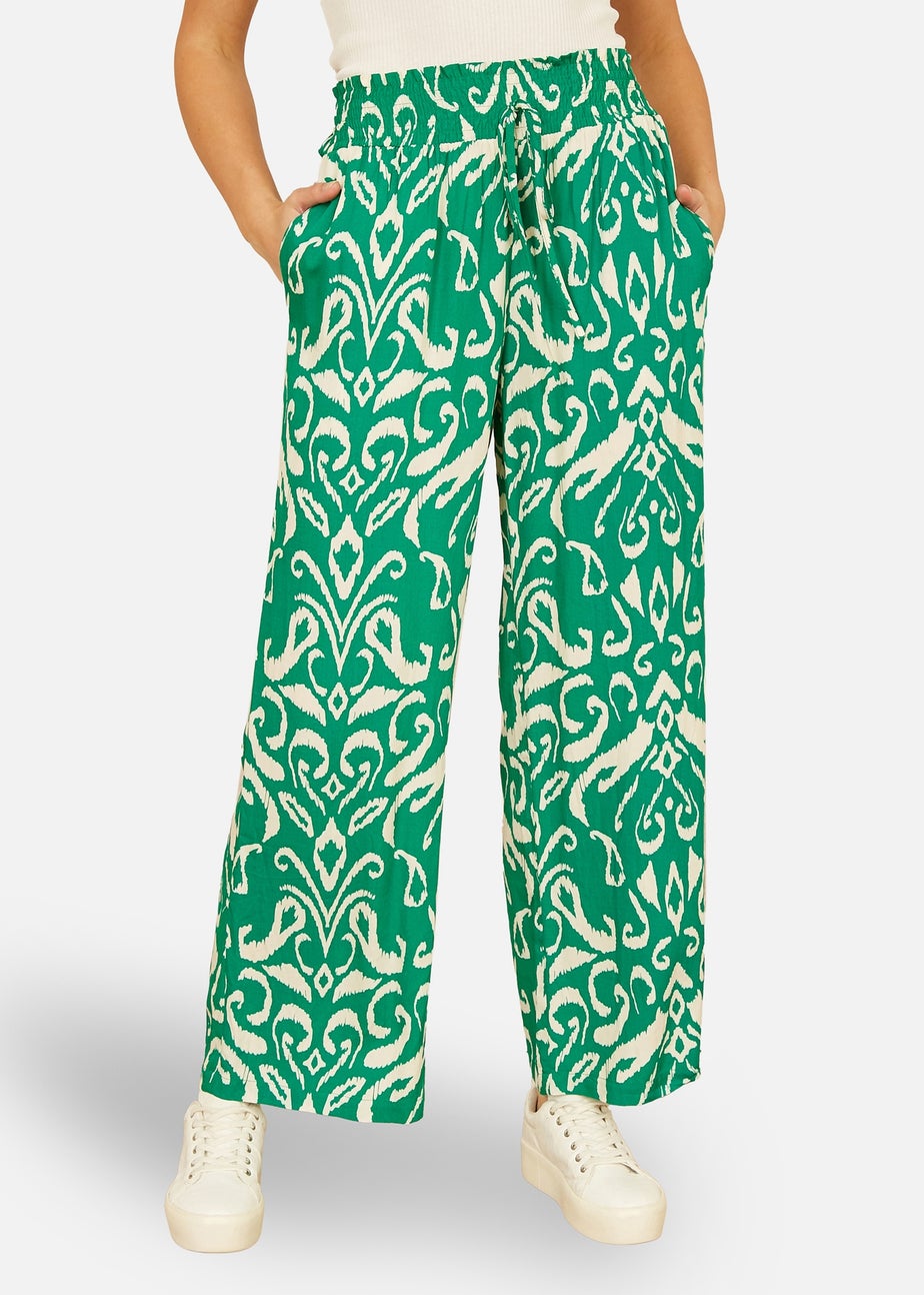 Yumi Green Ikat Print Relaxed Fit Trousers