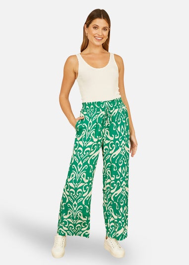 Yumi Green Ikat Print Relaxed Fit Trousers