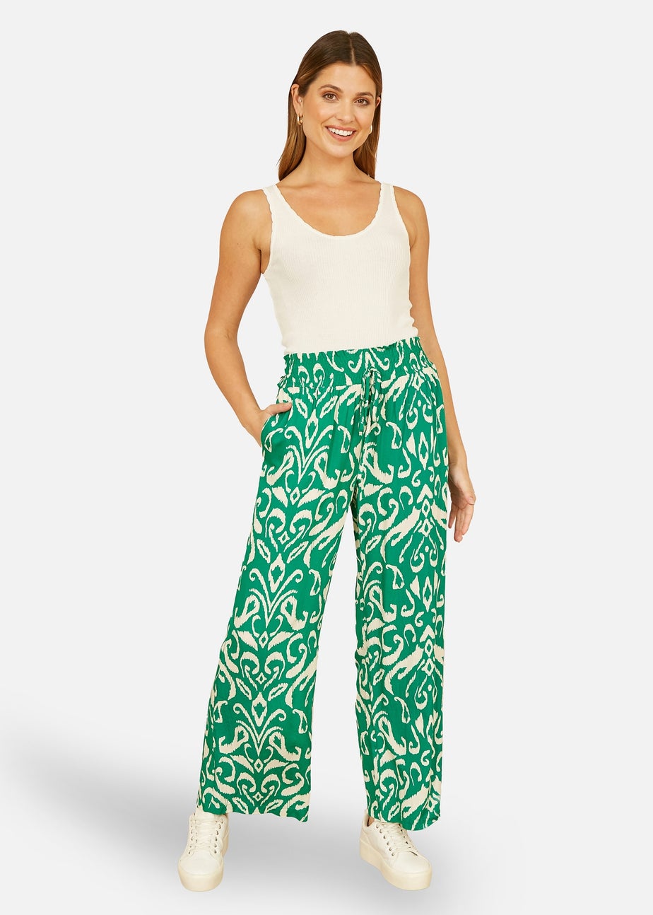 Yumi Green Ikat Print Relaxed Fit Trousers