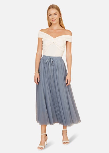 Yumi White Jersey Cotton Bardot Top With Knot Detail