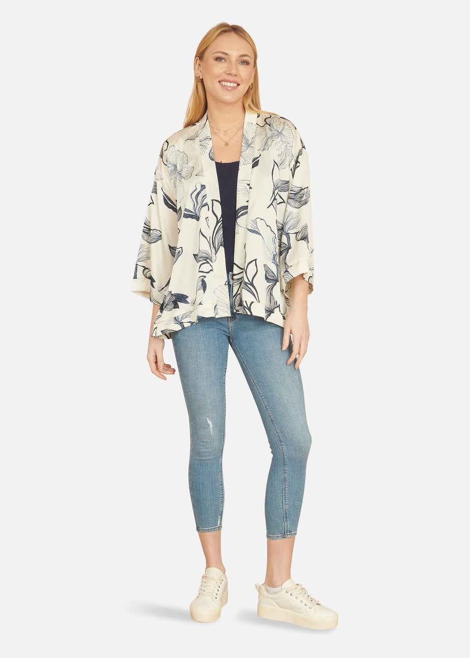 Yumi Ivory Abstract Floral Print Kimono