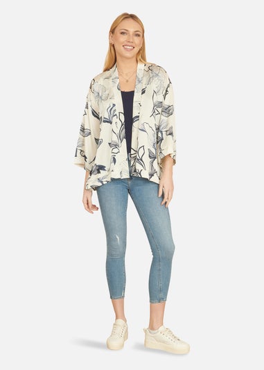 Yumi Ivory Abstract Floral Print Kimono