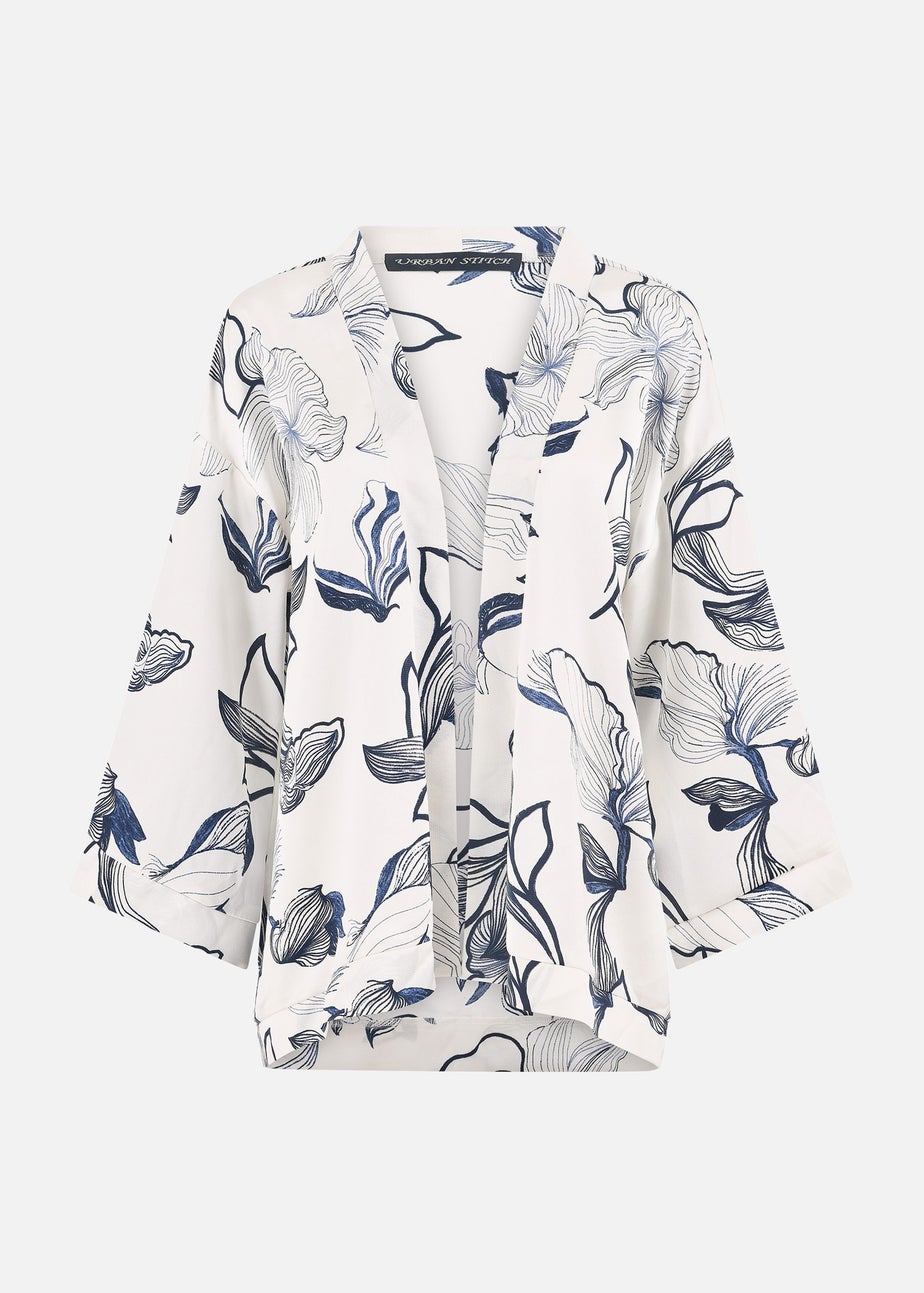 Yumi Ivory Abstract Floral Print Kimono
