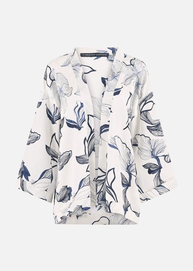 Yumi Ivory Abstract Floral Print Kimono