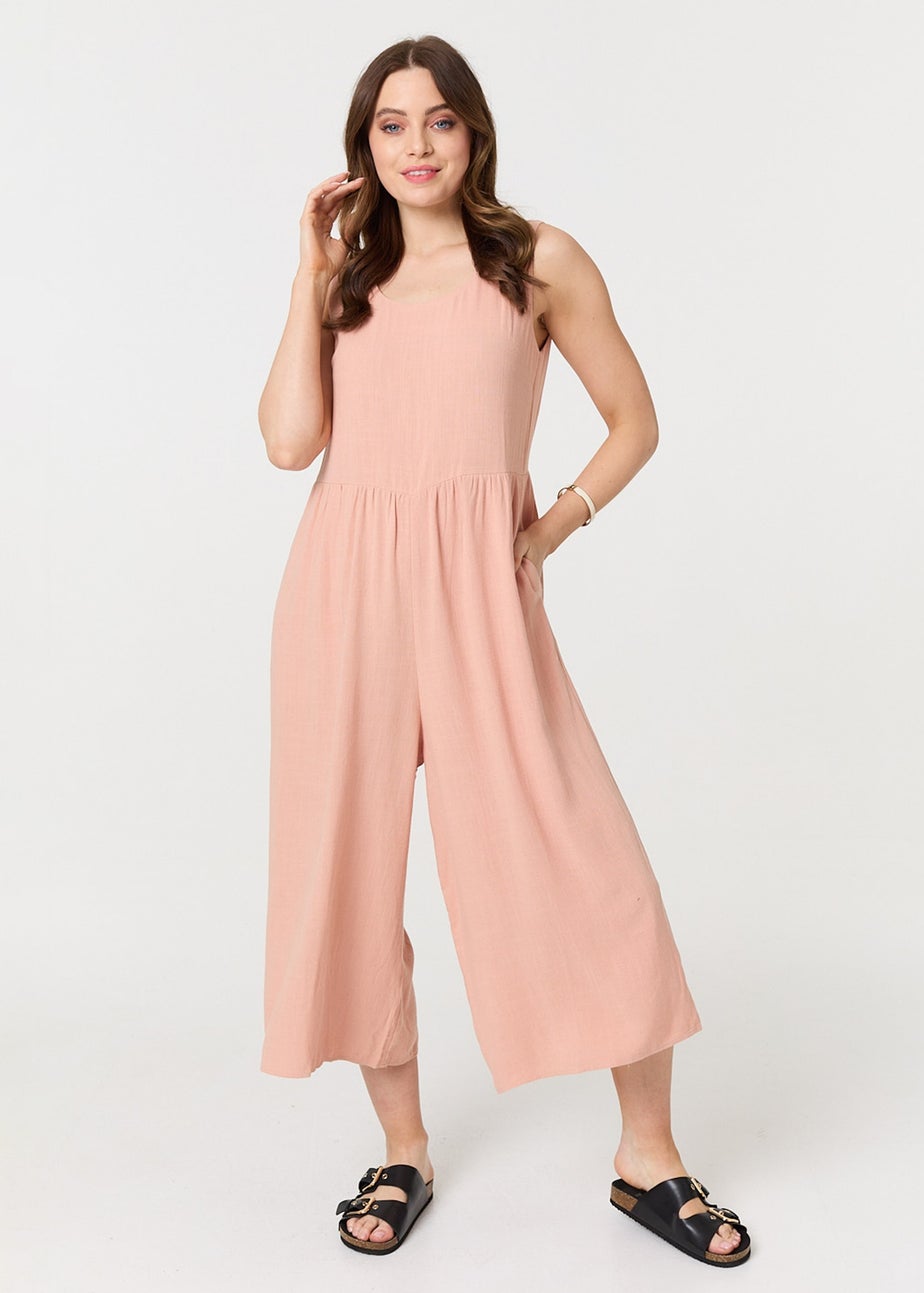 Izabel London Pink Relaxed Sleeveless Wide Crop Jumpsuit