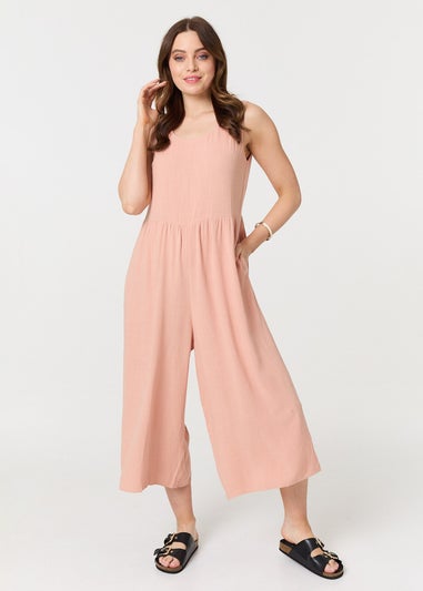 Izabel London Pink Relaxed Sleeveless Wide Crop Jumpsuit
