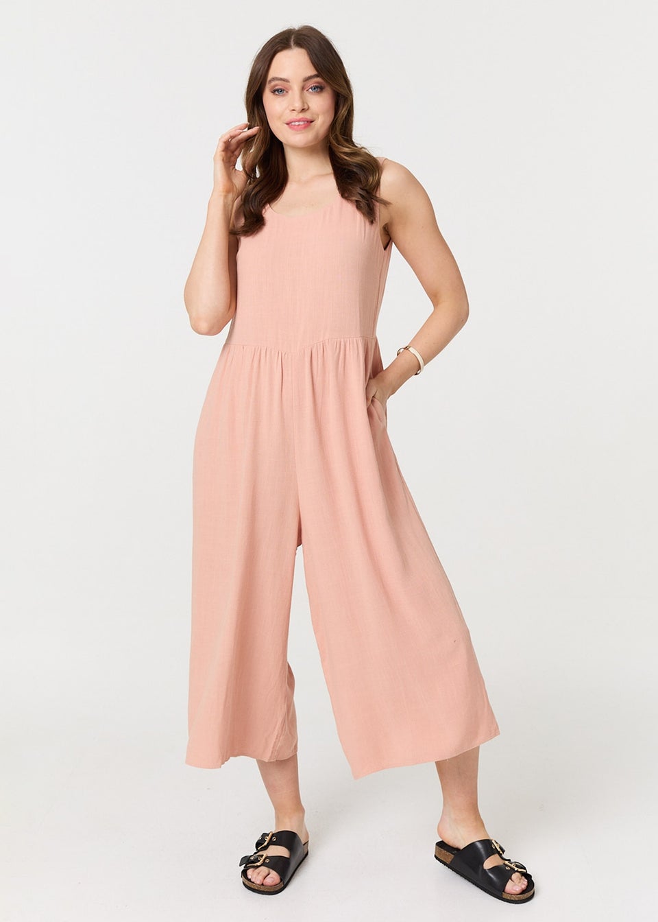 Izabel London Pink Relaxed Sleeveless Wide Crop Jumpsuit