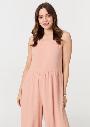 Izabel London Pink Relaxed Sleeveless Wide Crop Jumpsuit