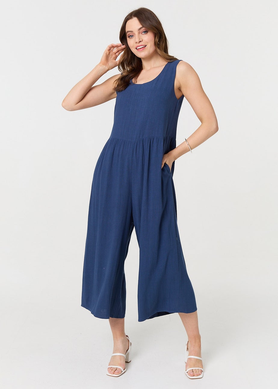 Izabel London Indigo Relaxed Sleeveless Wide Crop Jumpsuit