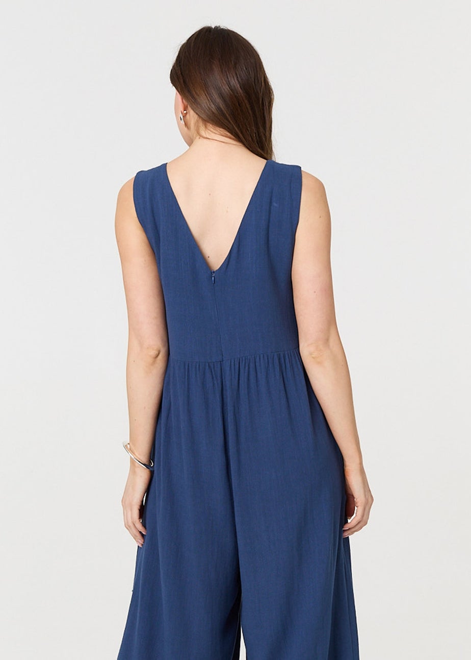 Izabel London Indigo Relaxed Sleeveless Wide Crop Jumpsuit