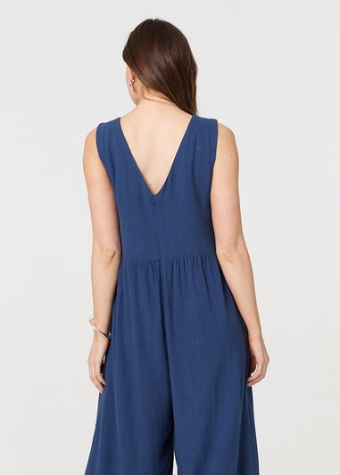 Izabel London Indigo Relaxed Sleeveless Wide Crop Jumpsuit