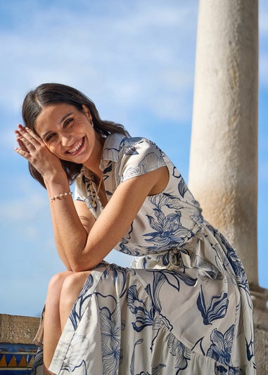 Yumi Ivory Abstract Floral Midi Shirt Dress