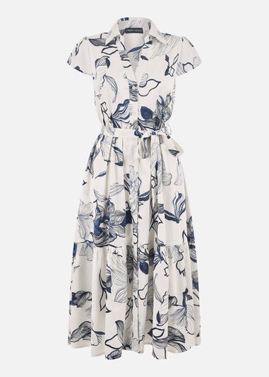 Yumi Ivory Abstract Floral Midi Shirt Dress