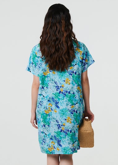 Izabel London Blue Floral Knee Length Shift Dress