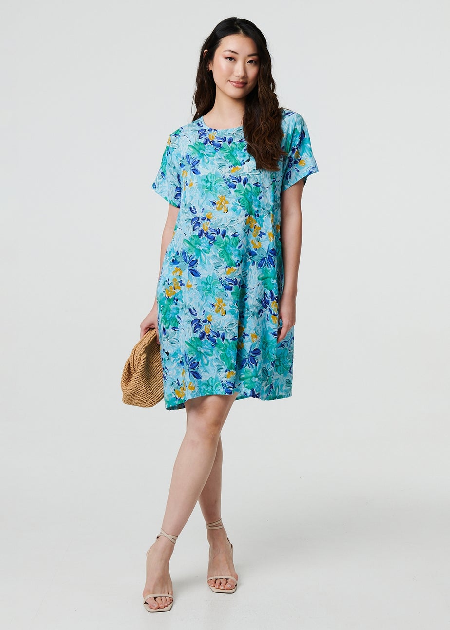 Izabel London Blue Floral Knee Length Shift Dress
