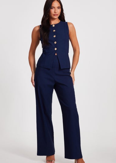 Quiz Navy Pinstripe Wide Leg Trousers