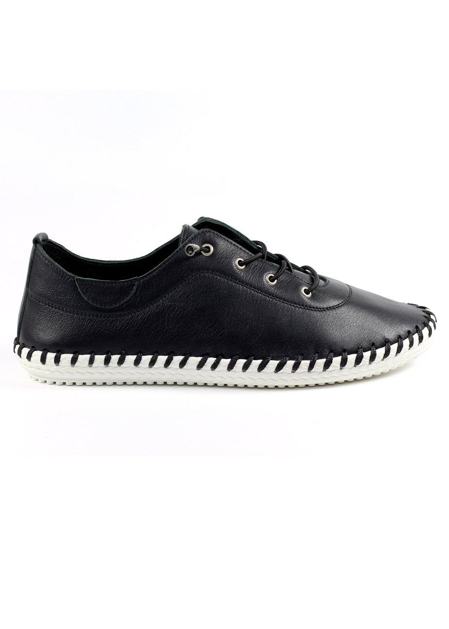 Lunar Black St Ives Leather Plimsoll