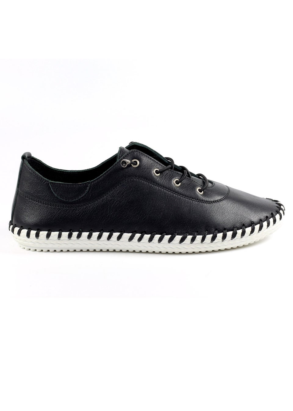 Lunar Black St Ives Leather Plimsoll
