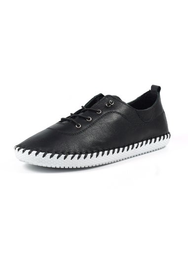 Lunar Black St Ives Leather Plimsoll