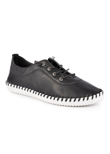 Lunar Black St Ives Leather Plimsoll