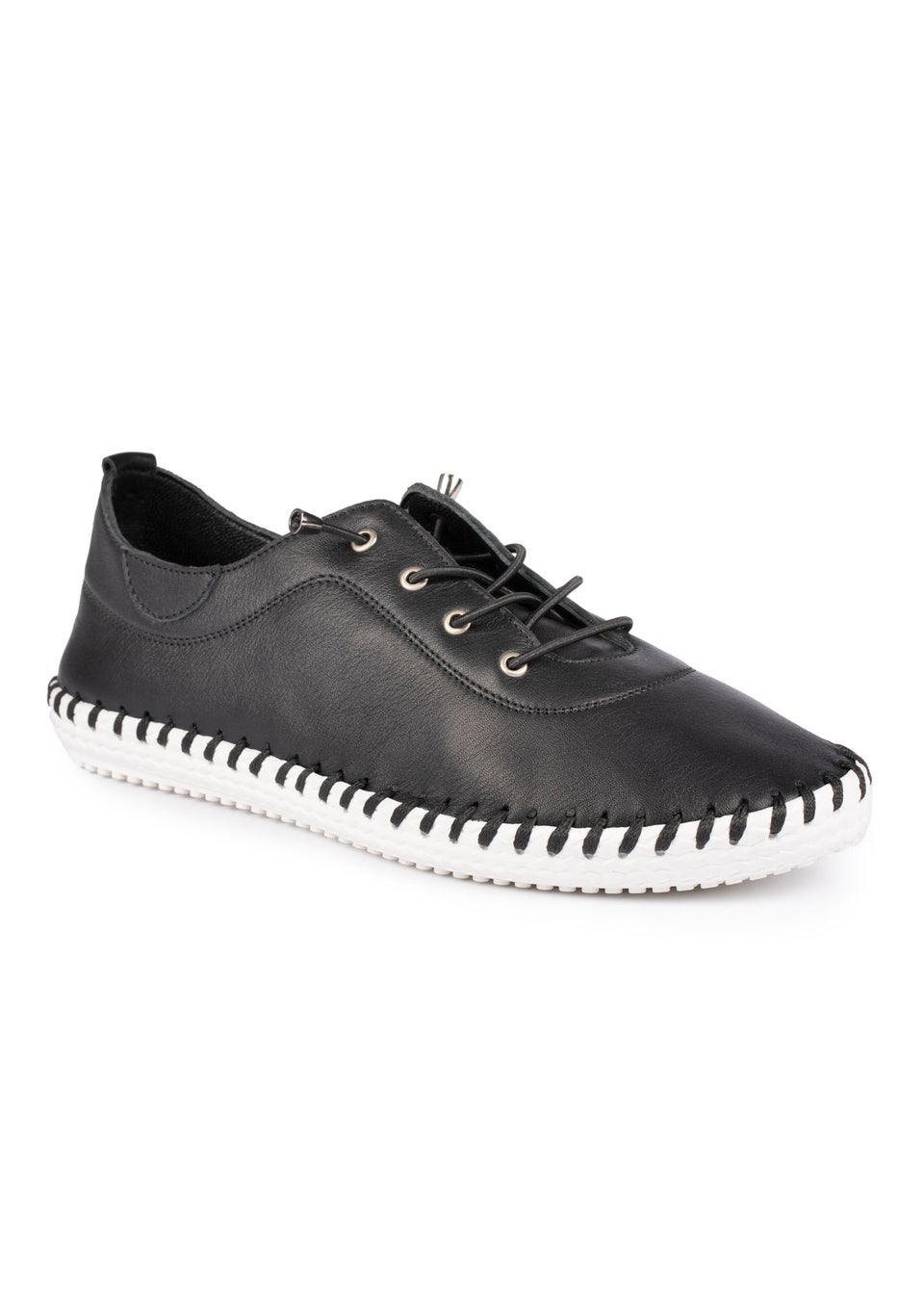 Lunar Black St Ives Leather Plimsoll